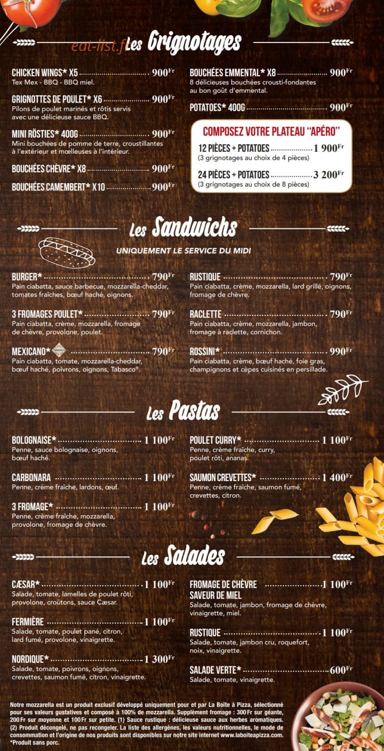 La Boîte À Pizza — carte page 2