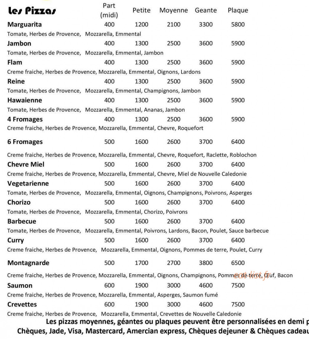La Case a Pizza — carte page 1