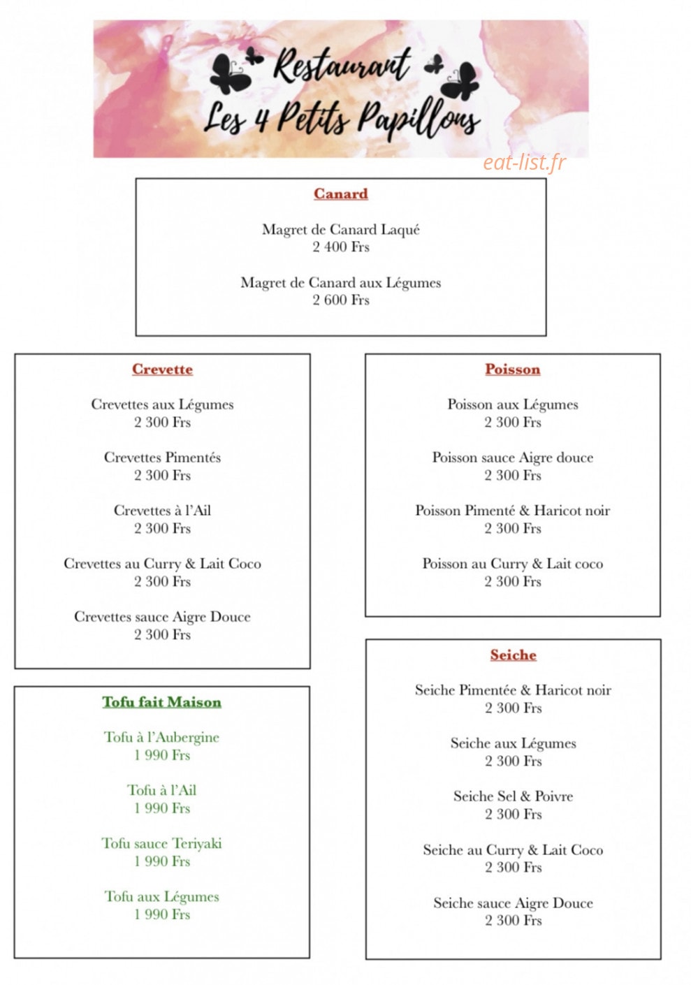 Les 4 Petits Papillons — carte page 4