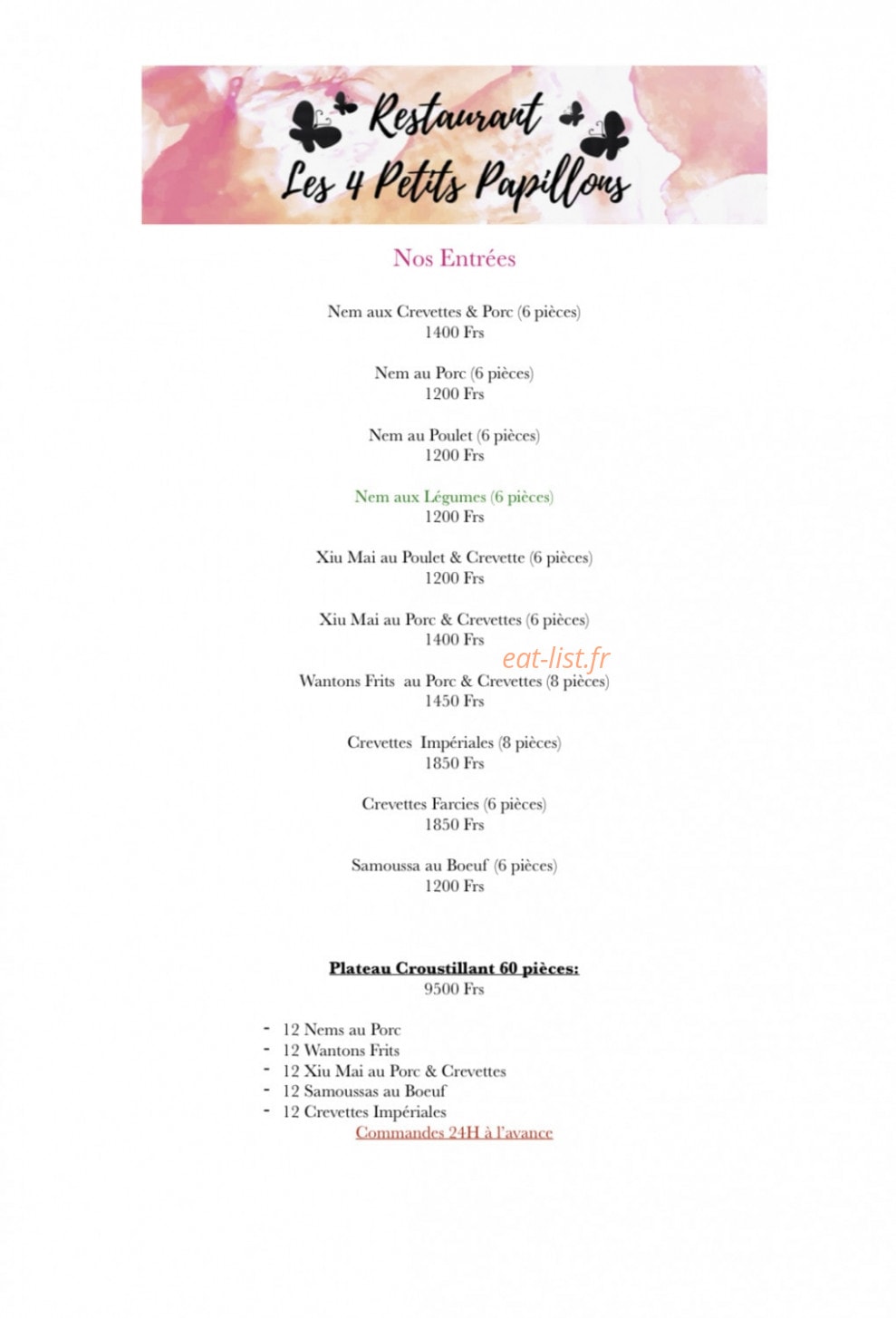 Les 4 Petits Papillons — carte page 1