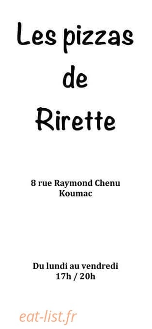 Les pizzas de Rirette — carte page 1
