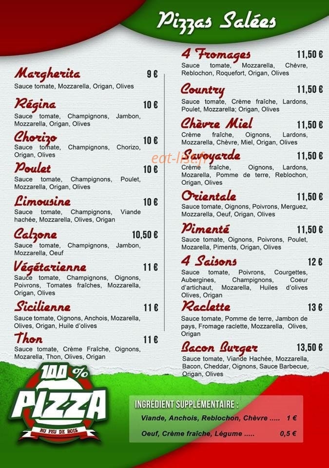 100% Pizza — carte page 1