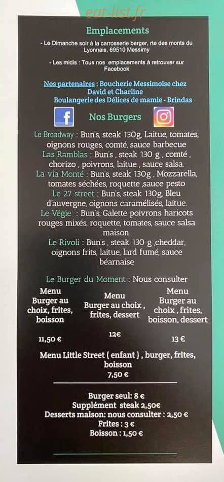 27 Street Burger — carte page 1