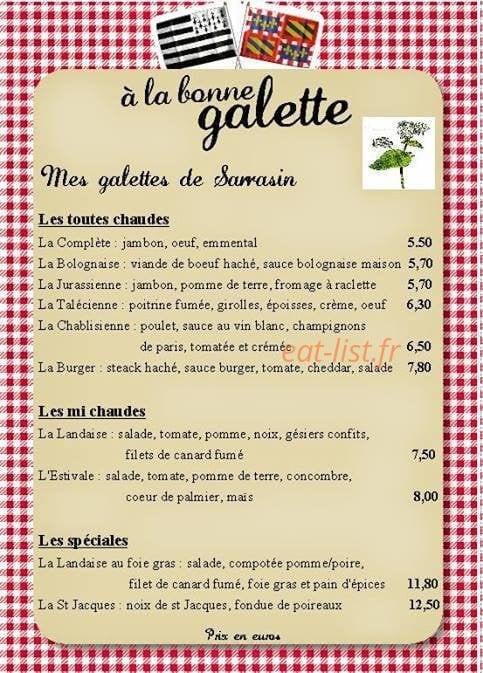 A la Bonne Galette — carte page 2