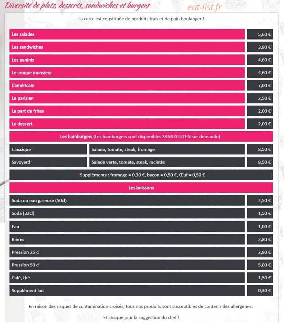 A table — carte page 1