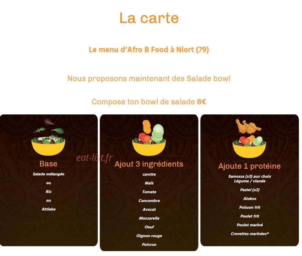 Afro B Food — carte page 1