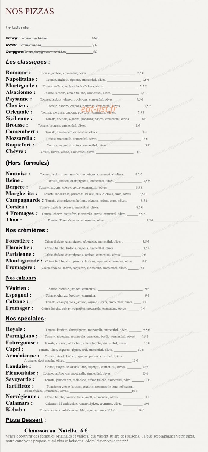 Alfa Pizza — carte page 1