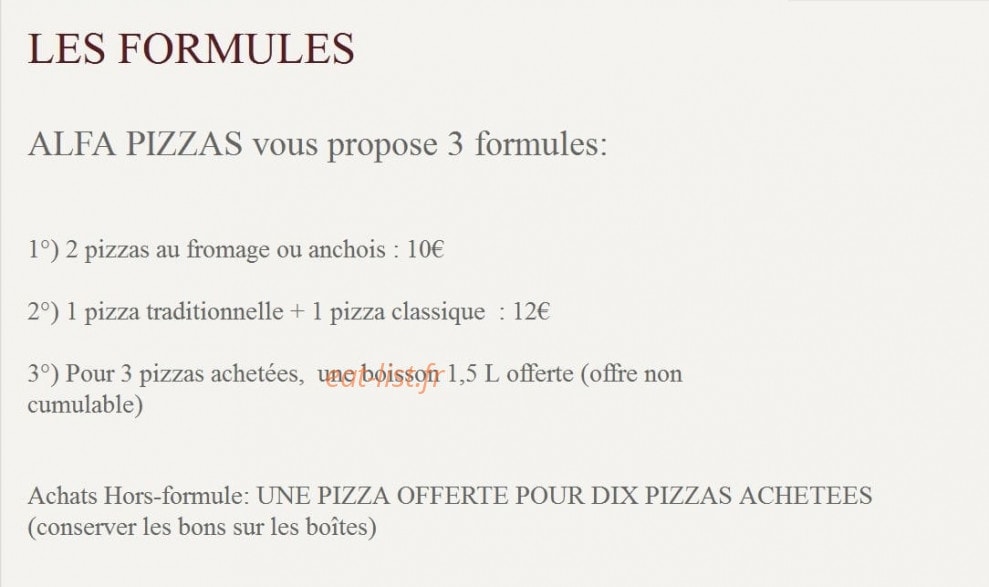 Alfa Pizza — carte page 2