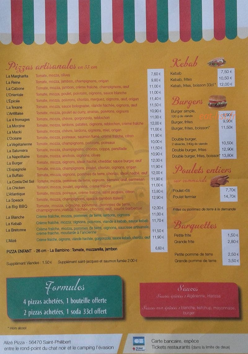 Alizé pizza — carte page 2