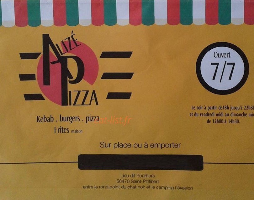 Alizé pizza — carte page 1