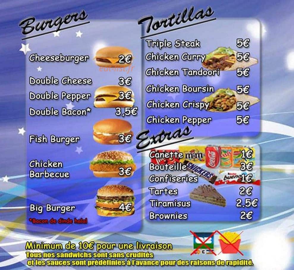 Allo burger night — carte page 1