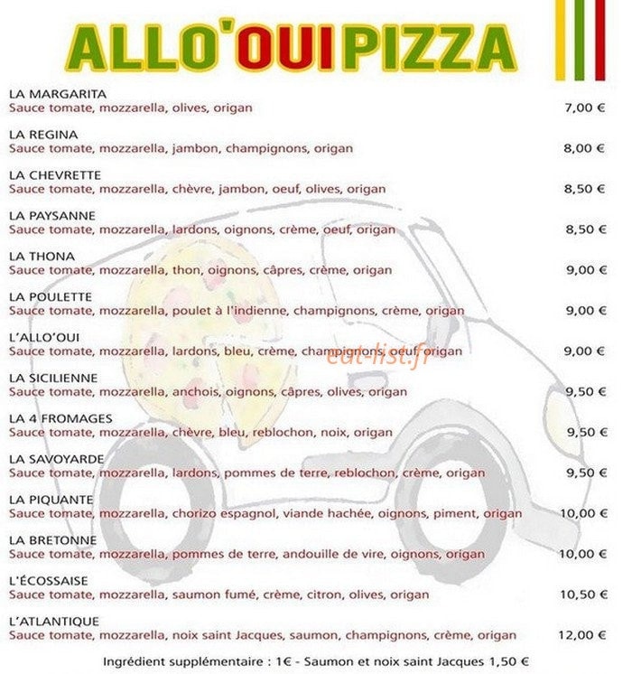 Allo'oui Pizza — carte page 1