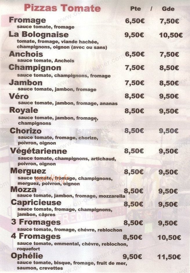 Allo Pizza Fred — carte page 1