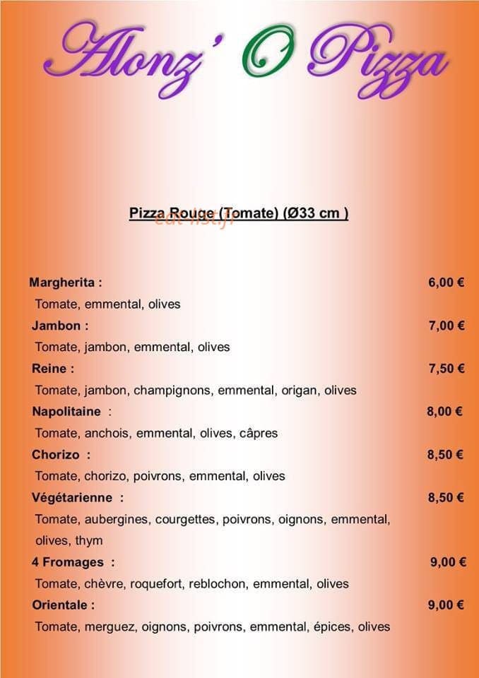 Alonz' O Pizza — carte page 3