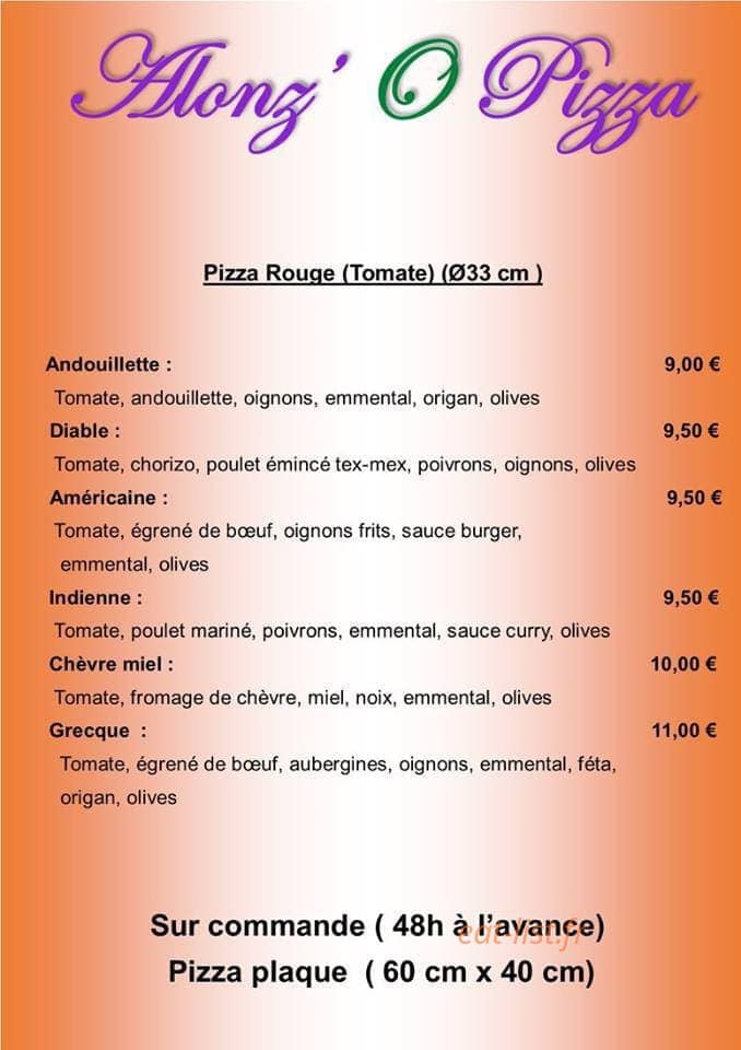 Alonz' O Pizza — carte page 2