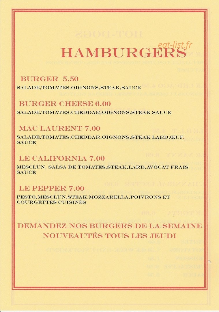 American Diners — carte page 1