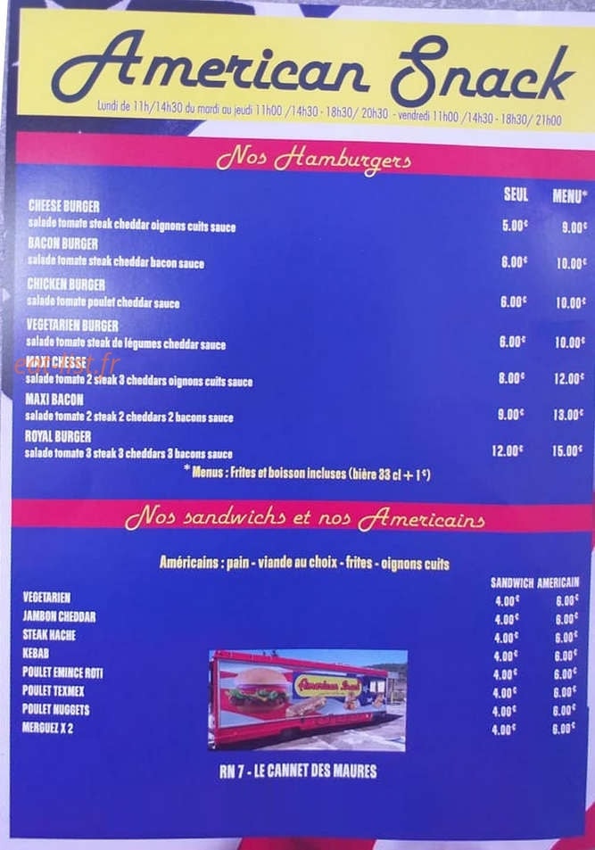 American Snack — carte page 1