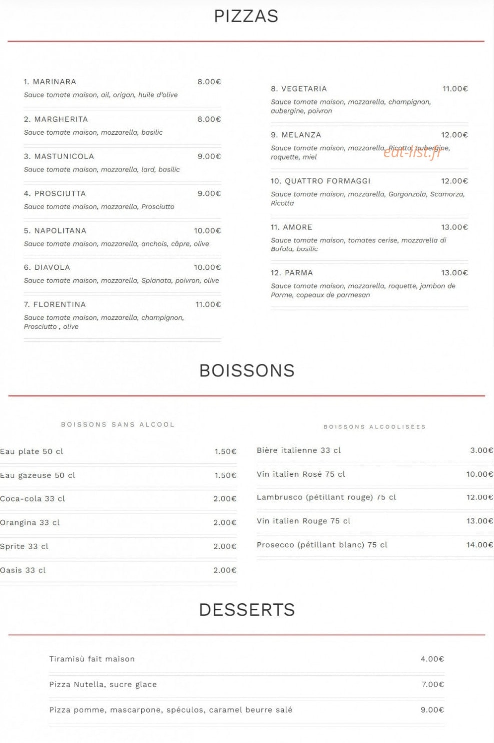Amore di pizza — carte page 1