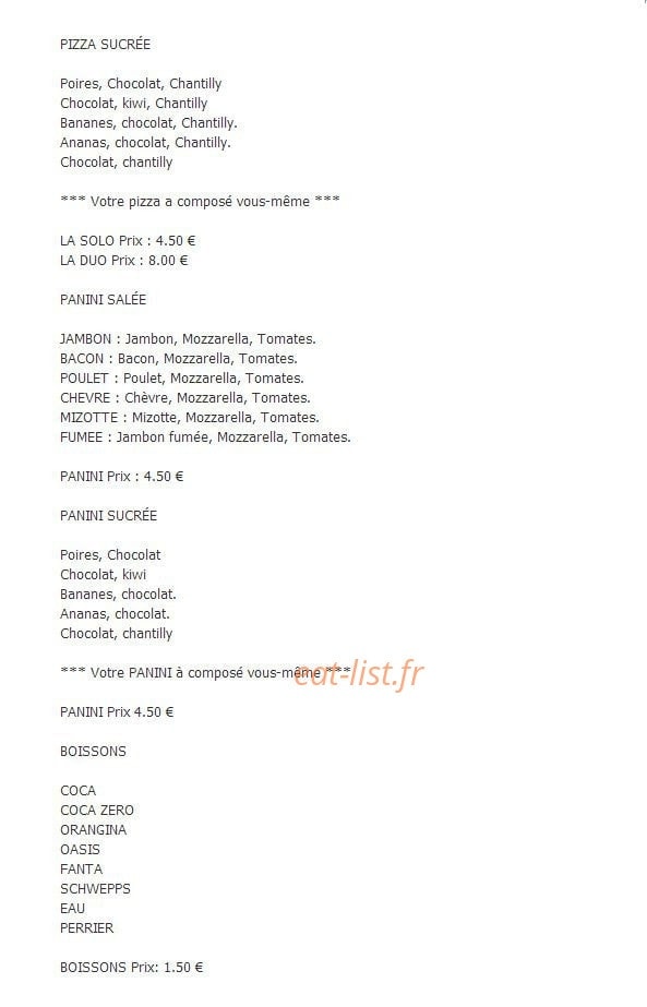 Angel Mika Pizza — carte page 1