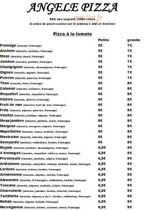 Angele pizza — carte page 1