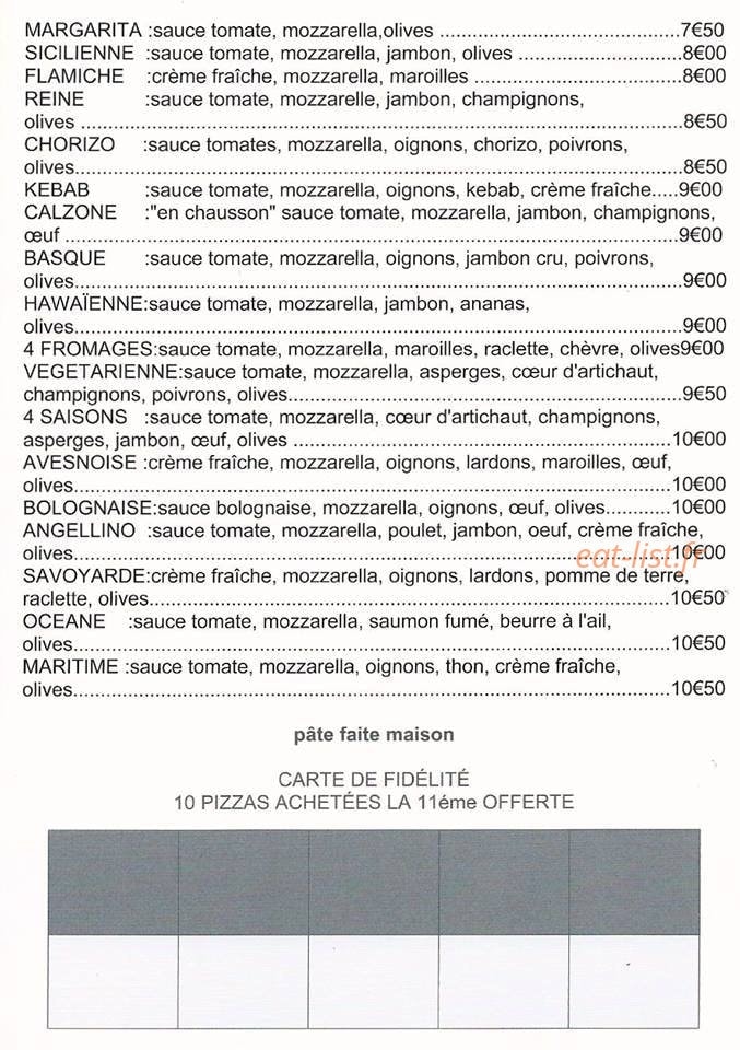 Angellino Pizza — carte page 1