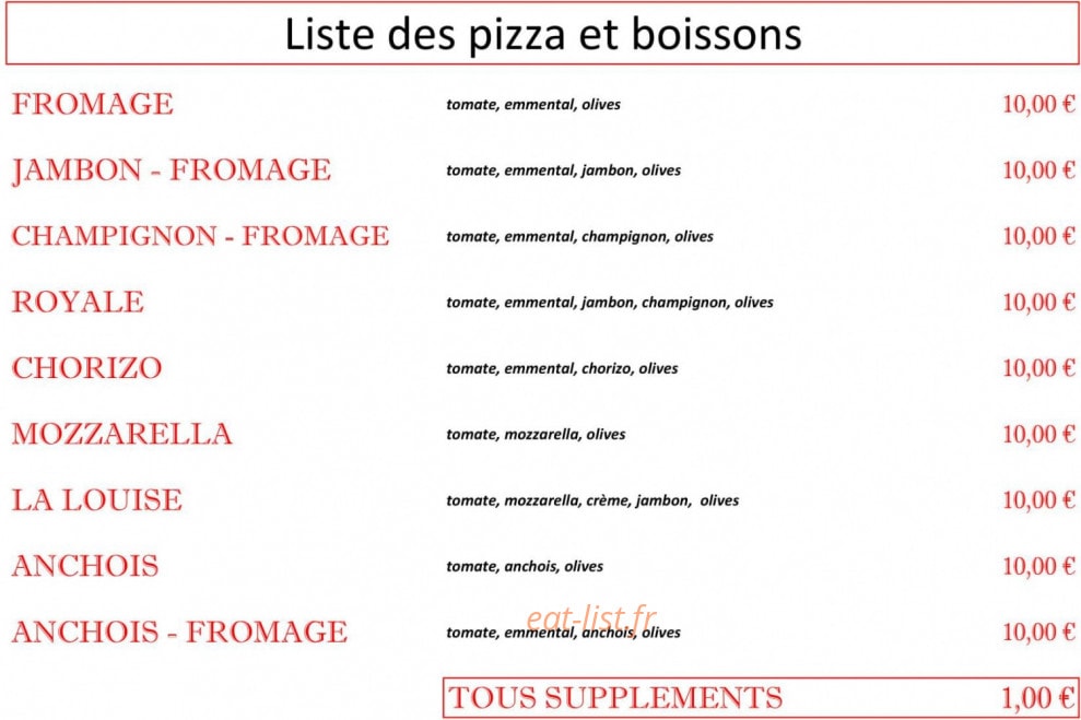 Angelo Pizza — carte page 1