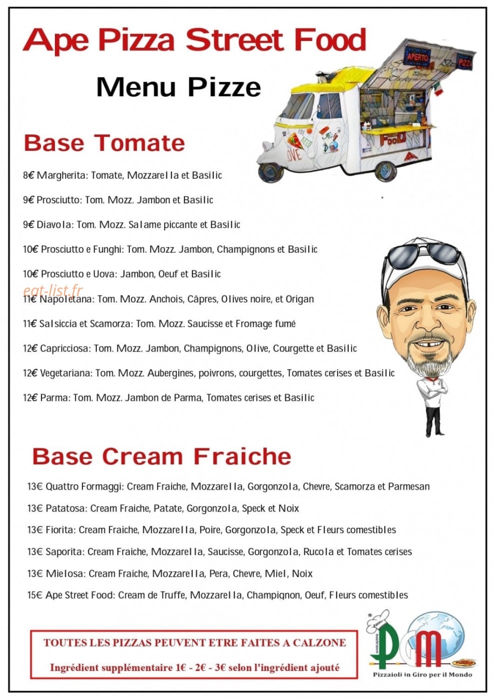 Ape Pizza — carte page 1