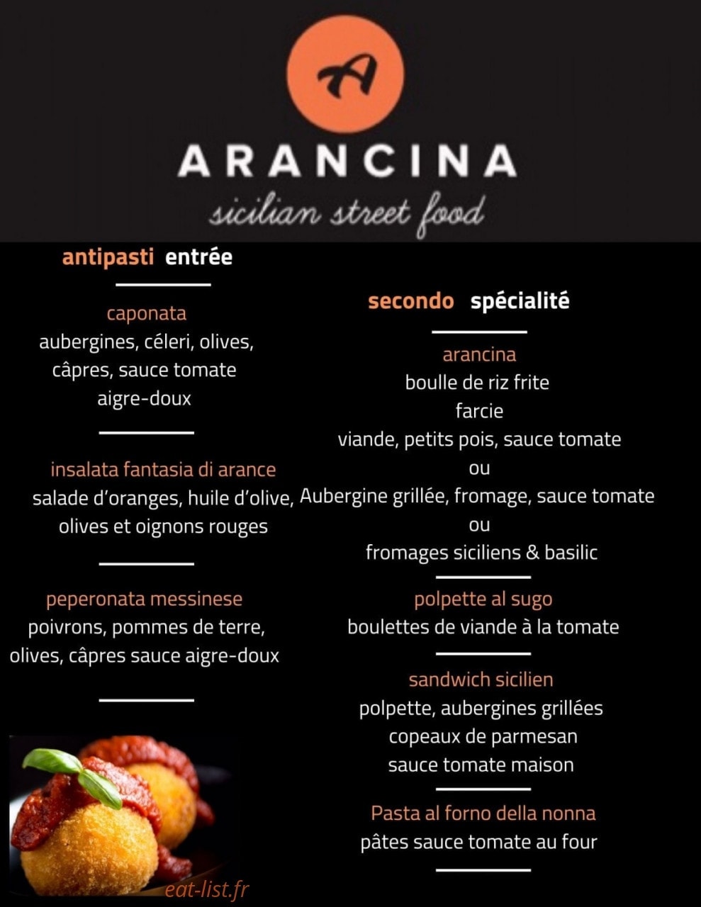 Arancina Sicilian Street Food — carte page 2
