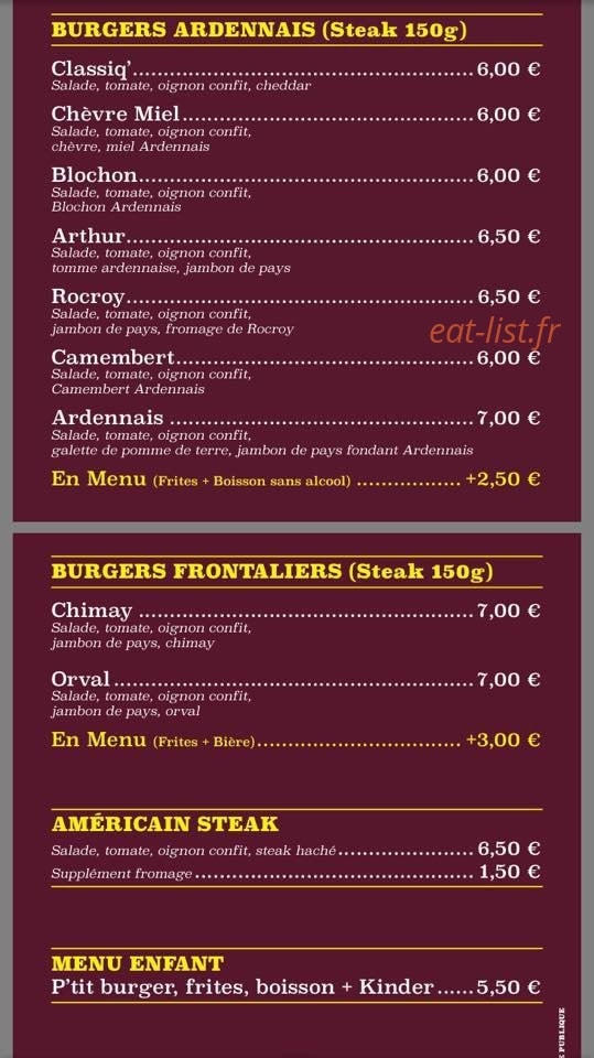 Arden' Burger — carte page 1