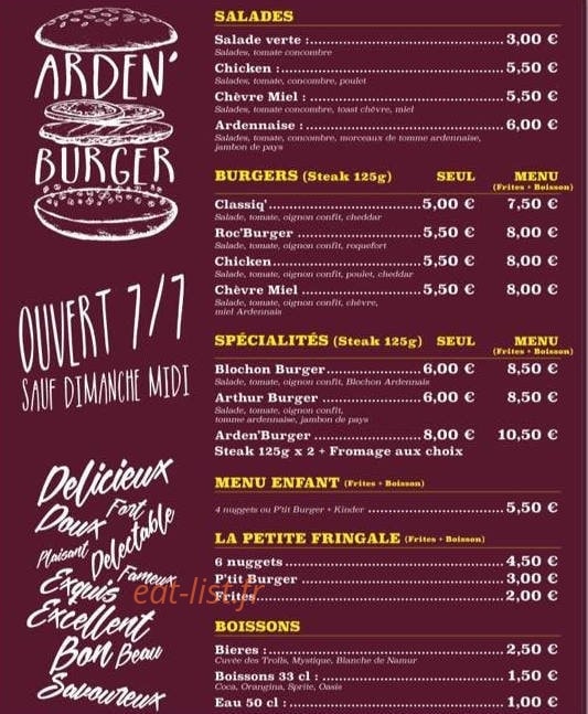 Arden' Burger — carte page 2