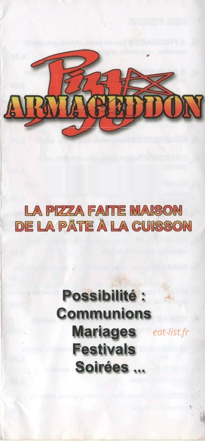 Armagedon Pizza — carte page 1