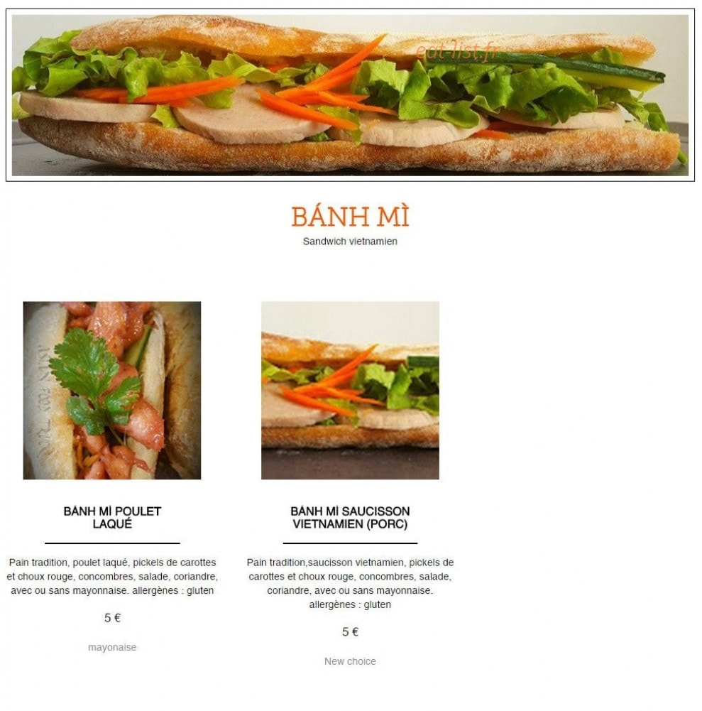 Carte et menu de Asian Food Truck à Reze — Les bành mi