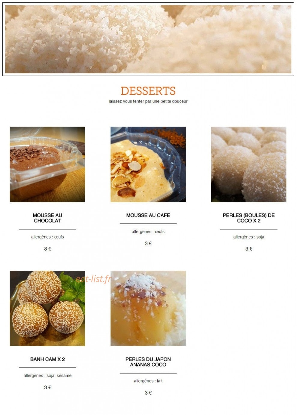 Carte et menu de Asian Food Truck à Reze — Les desserts