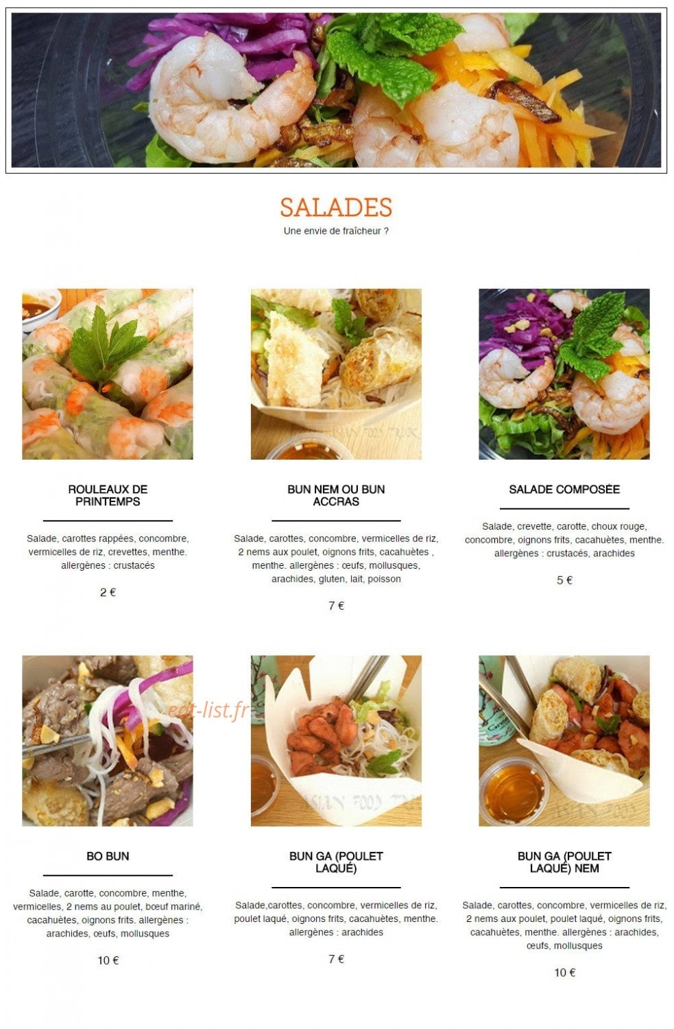 Carte et menu de Asian Food Truck à Reze — Les salades