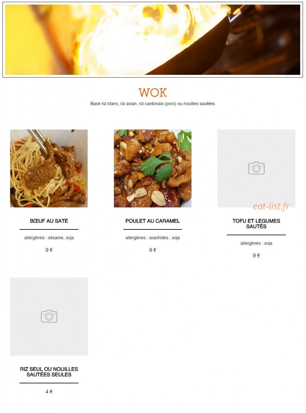 Carte et menu de Asian Food Truck à Reze — Le wok