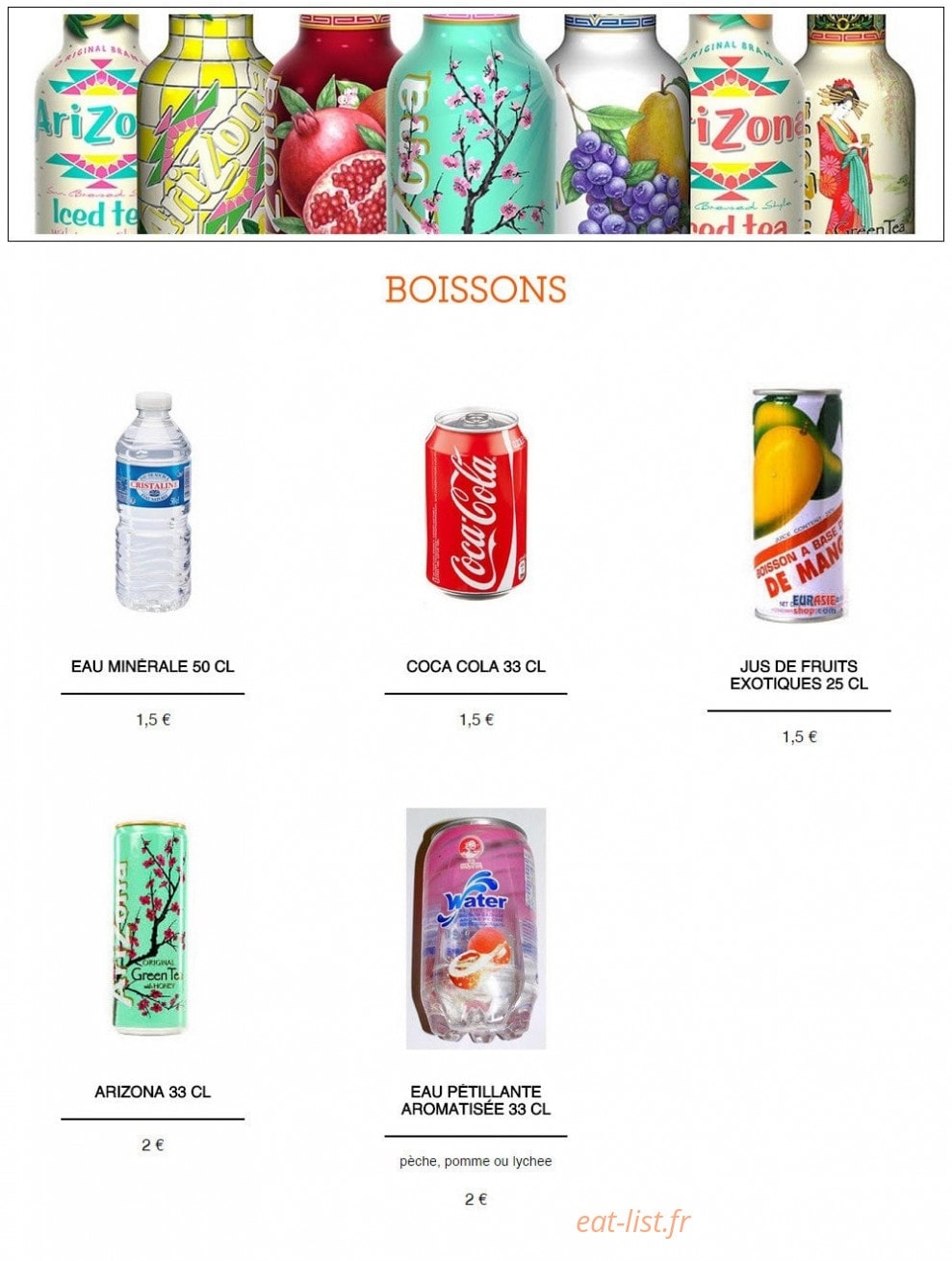 Carte et menu de Asian Food Truck à Reze — Les boissons