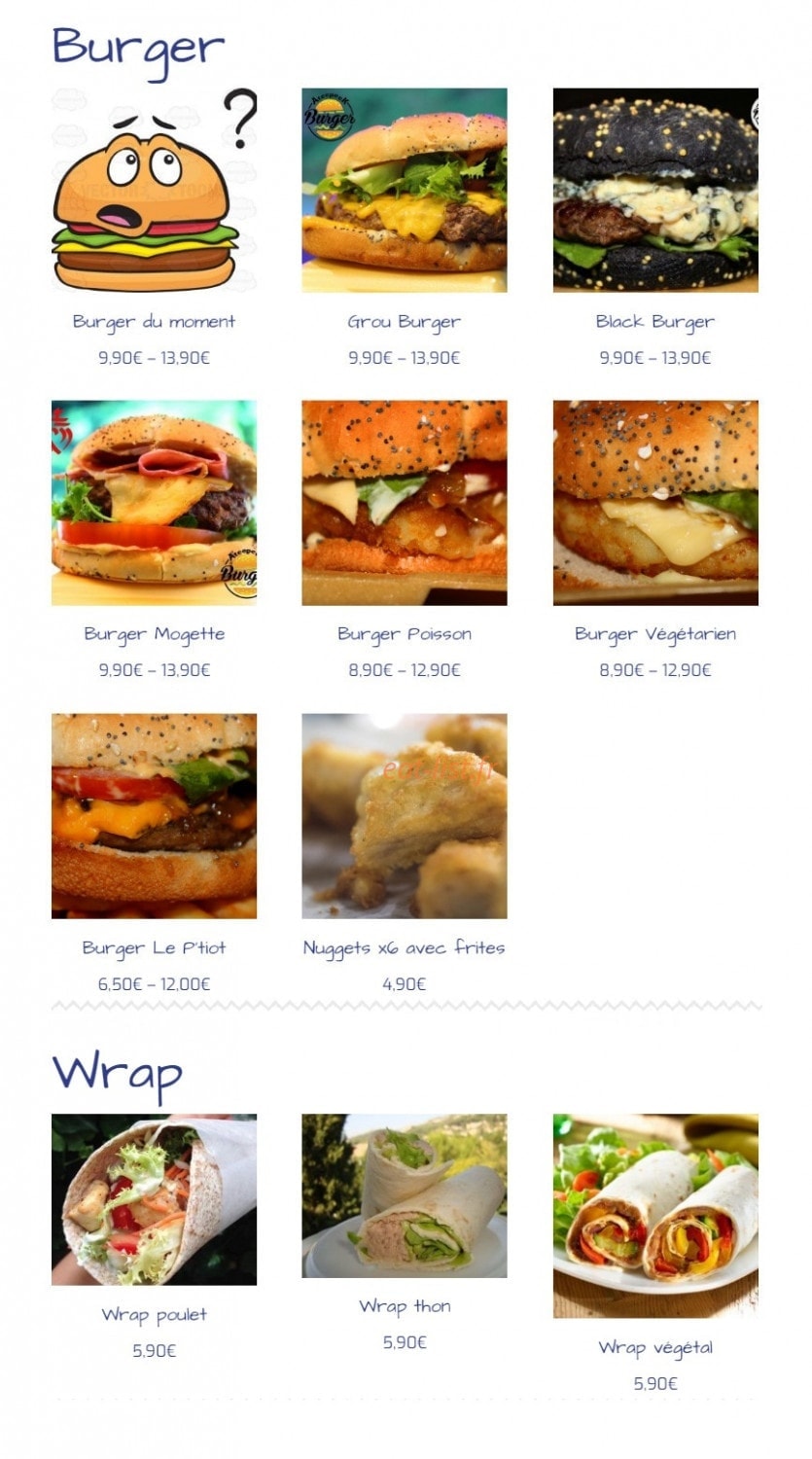Ateepeek burger — carte page 1