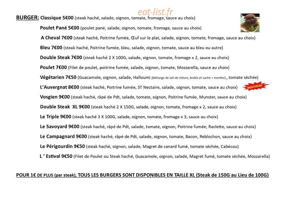 Au Burger Show — carte page 1