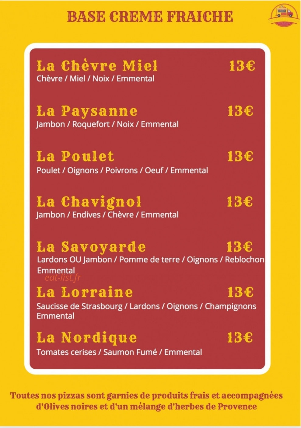 Au Camion Pizza — carte page 2