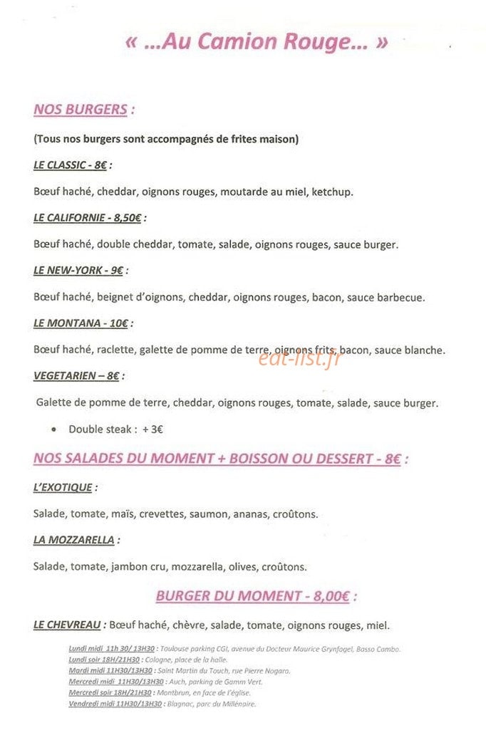 Au Camion Rouge — carte page 1
