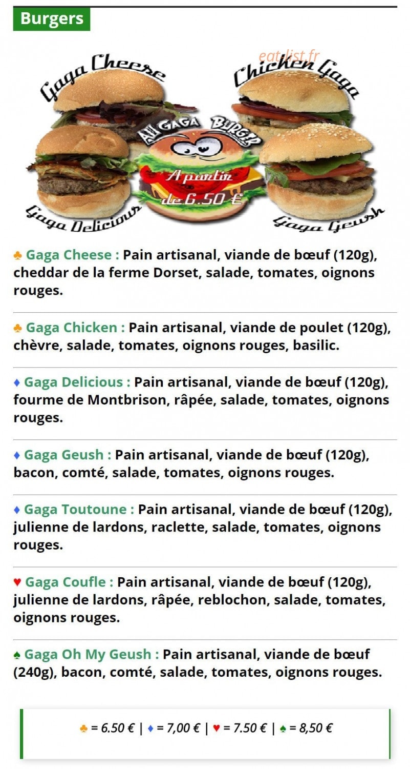 Au gaga burger — carte page 2