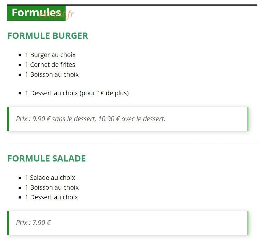 Au gaga burger — carte page 1