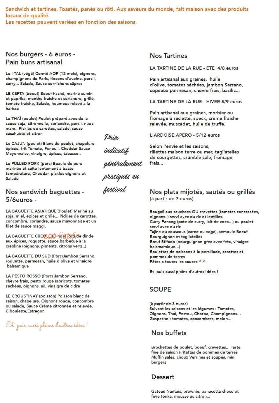 Au Goût de la Rue — carte page 1