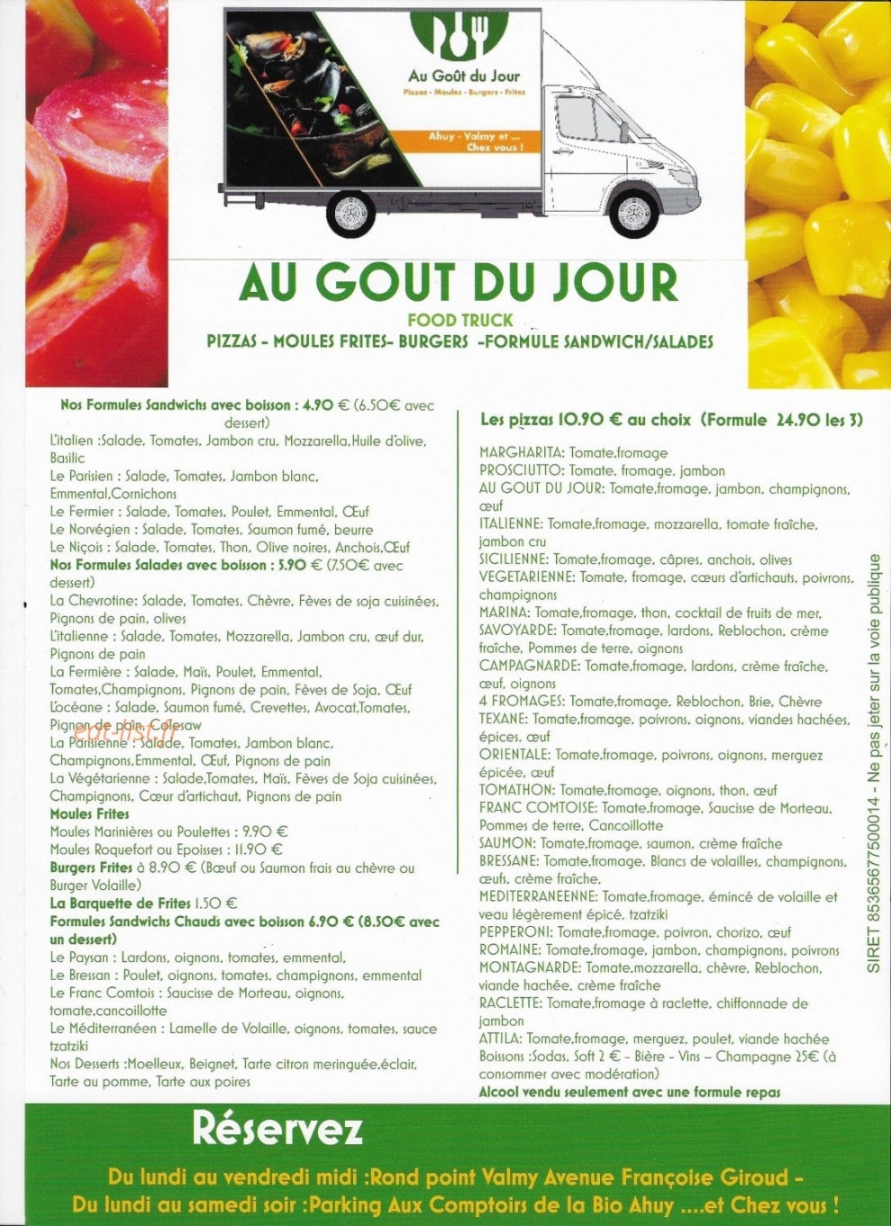 Au Goût du Jour — carte page 1