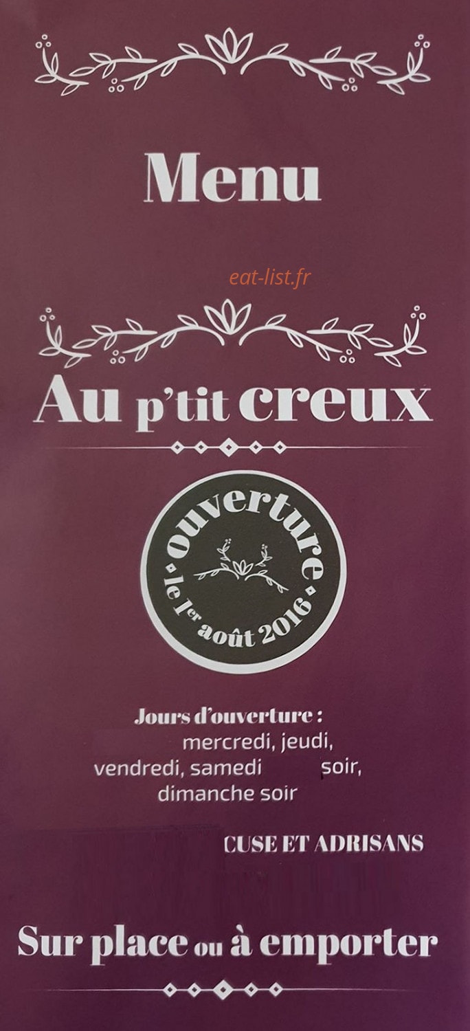 Au p'tit creux — carte page 1