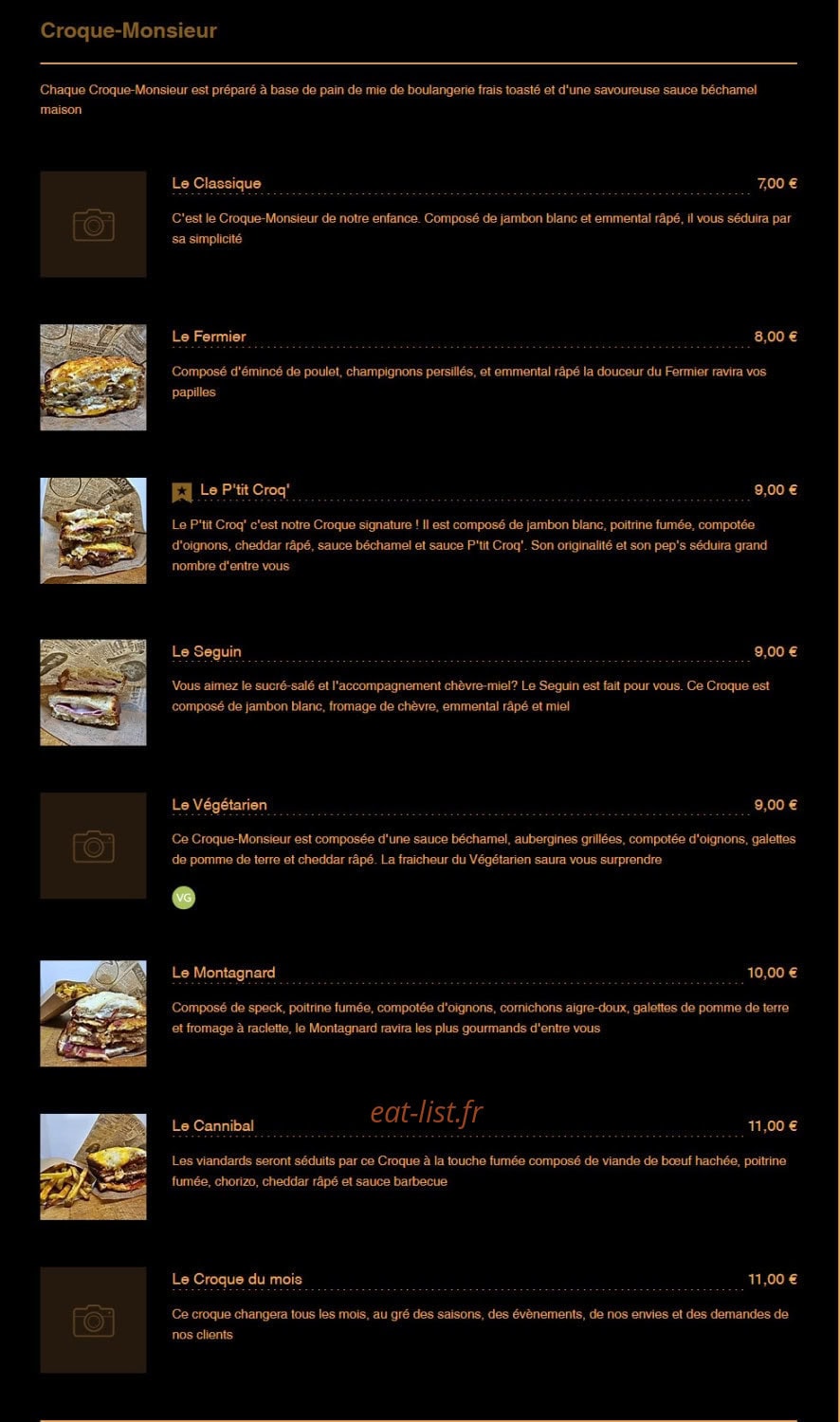 Au P'tit Croq' — carte page 1