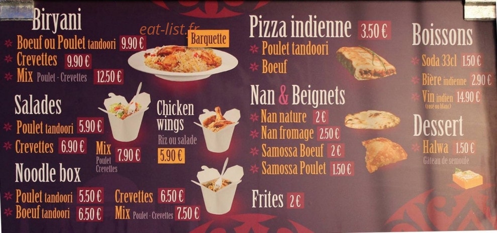 Au P'tit indien — carte page 2