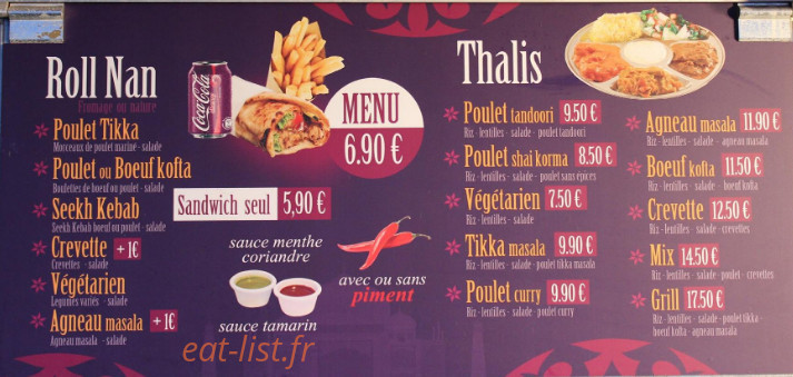 Au P'tit indien — carte page 1