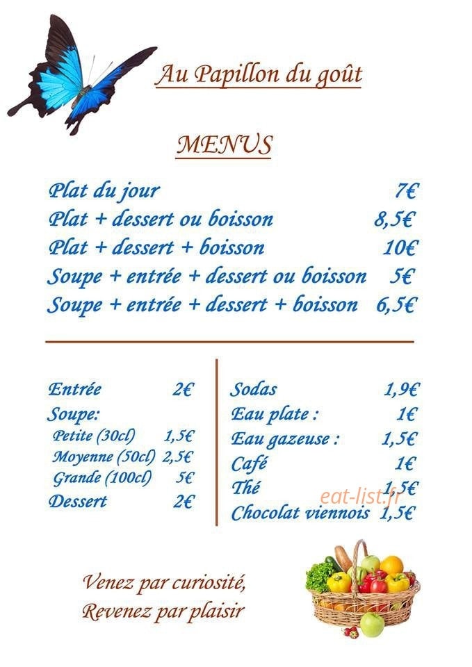 Au Papillon du Goût — carte page 1