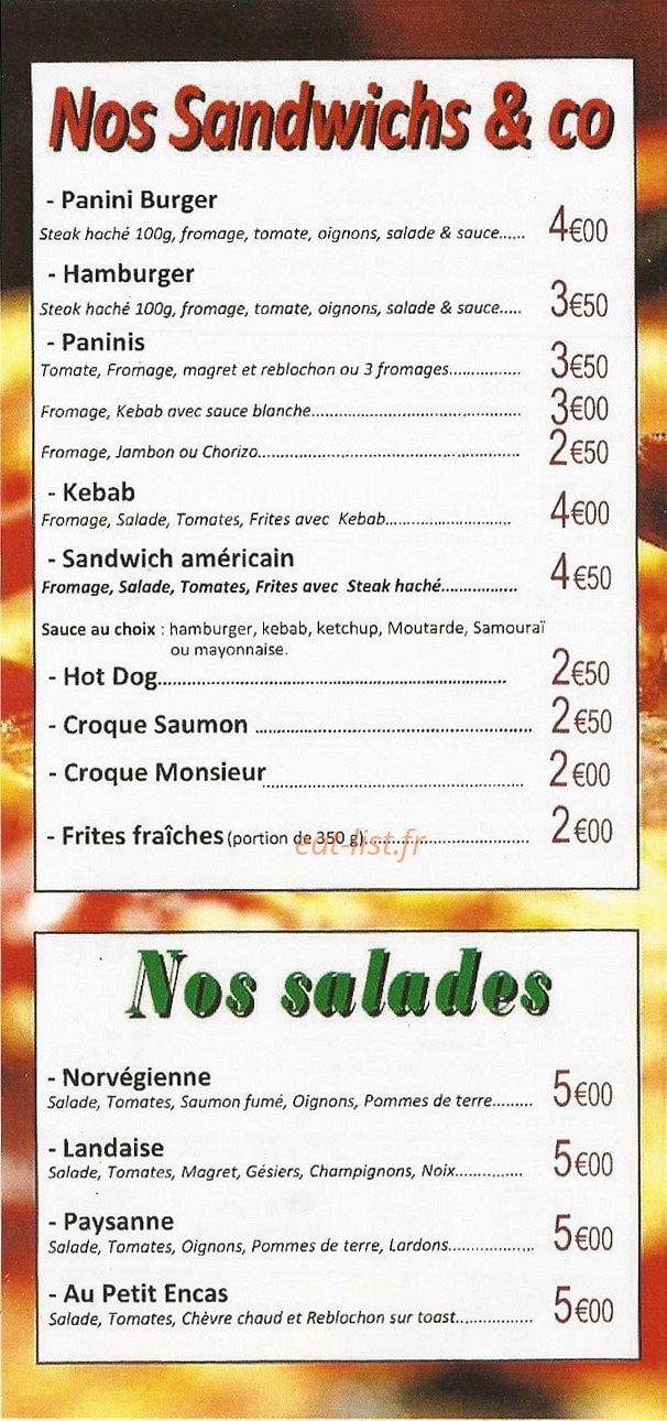 Au Petit Encas — carte page 1